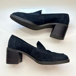 Black Vintage Loafer Block Slide Heels